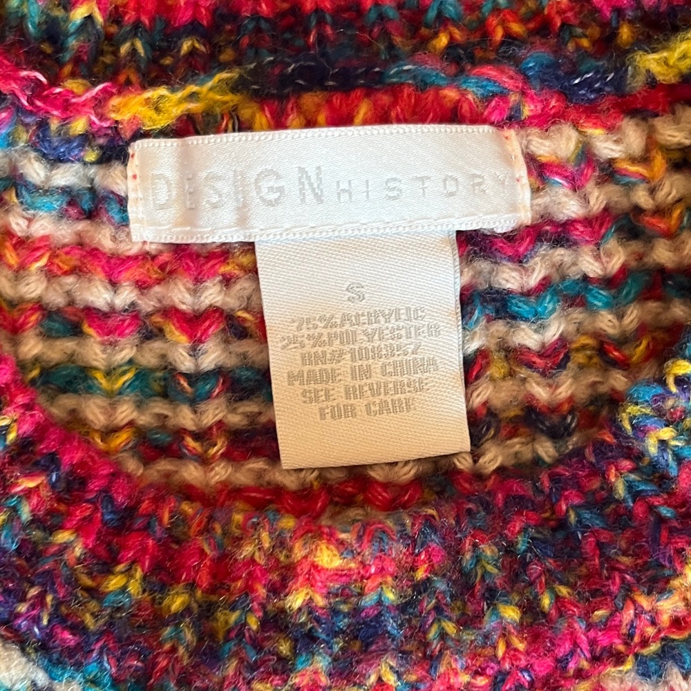 Worn 1x Design History Puff-Shoulder Multicolor Knit Women's Sweater - Picture 2 of 3